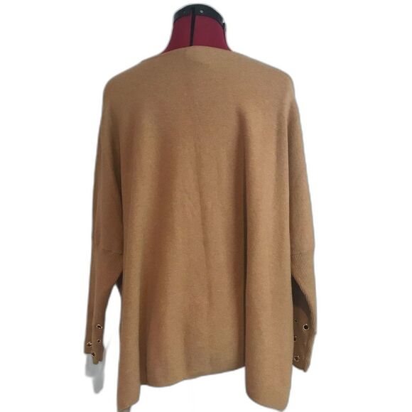 Chico's Crew Neck Grommet Sweater Poncho Women's Size S/M Camel Long Sleeves - Picture 9 of 11